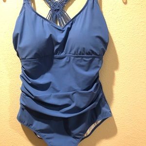 Profile by Gottex Fishnet Dusk Blue Shirred Suit